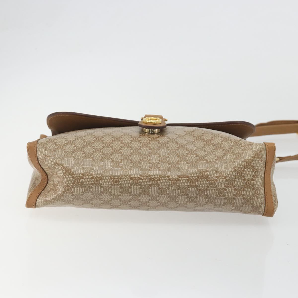 CELINE Macadam Shoulder Bag PVC Leather Beige Gold Tone Auth 194144A