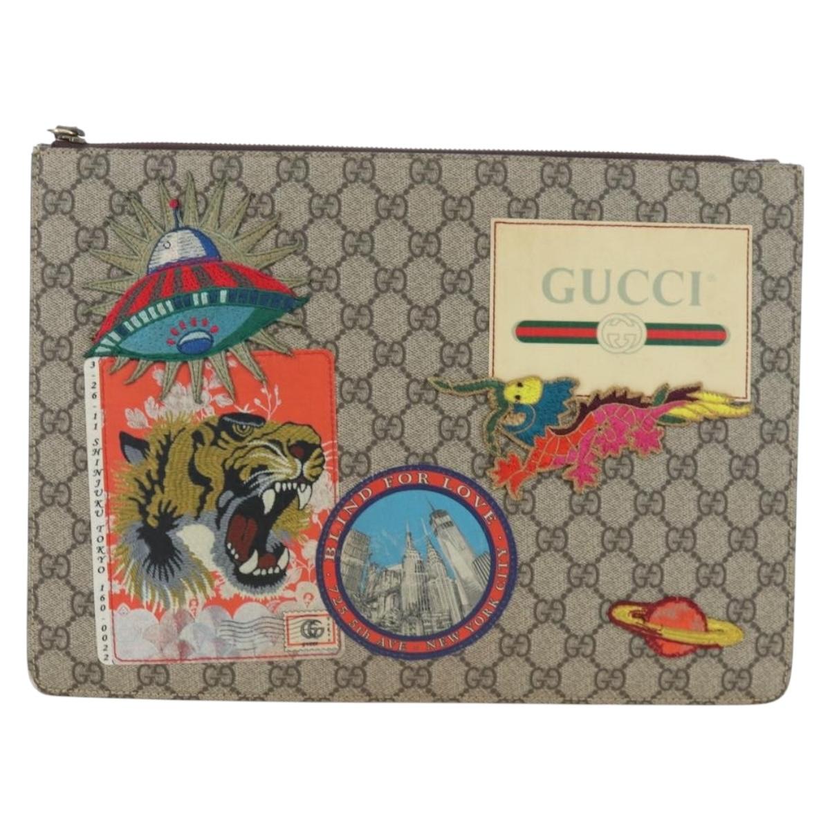 GUCCI GG Supreme Web Sherry Line Courier Bag PVC Beige Gold 474083 Auth 194145V