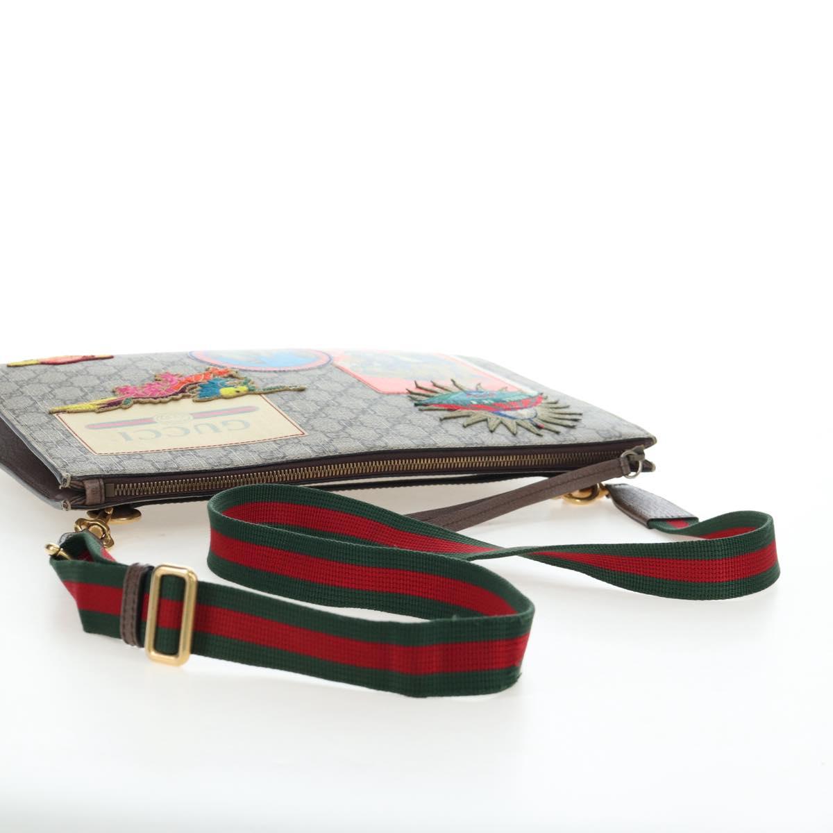 GUCCI GG Supreme Web Sherry Line Courier Bag PVC Beige Gold 474083 Auth 194145V