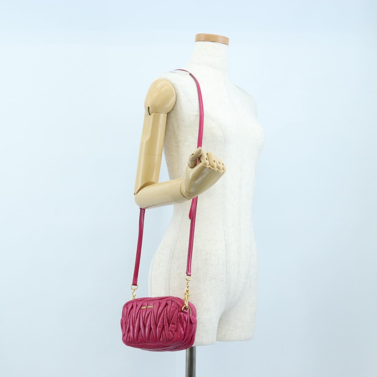 Miu Miu Matelasse Shoulder Bag Leather Pink Gold Tone Auth 194148V