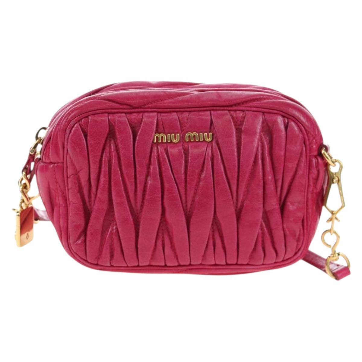 Miu Miu Matelasse Shoulder Bag Leather Pink Gold Tone Auth 194148V