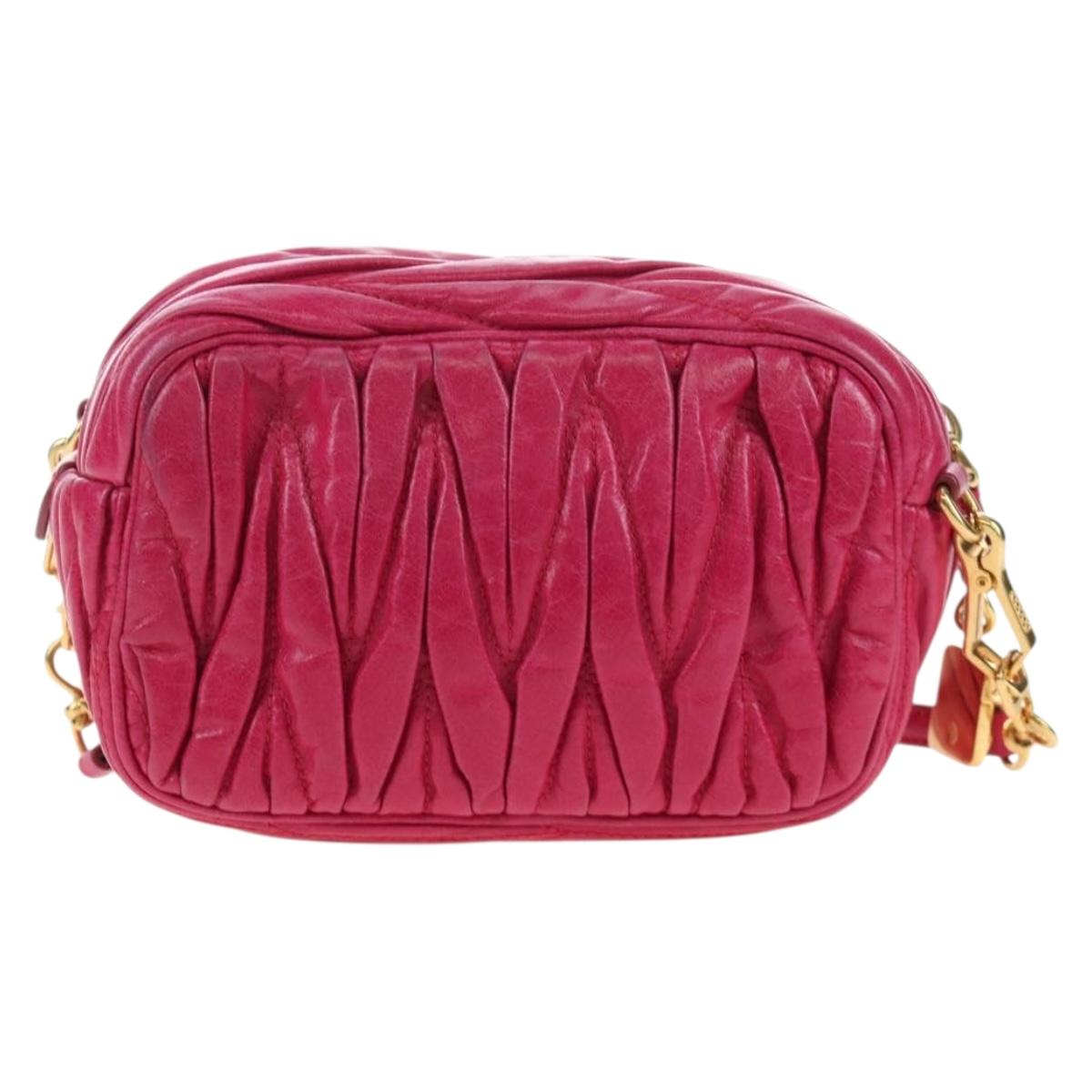Miu Miu Matelasse Shoulder Bag Leather Pink Gold Tone Auth 194148V
