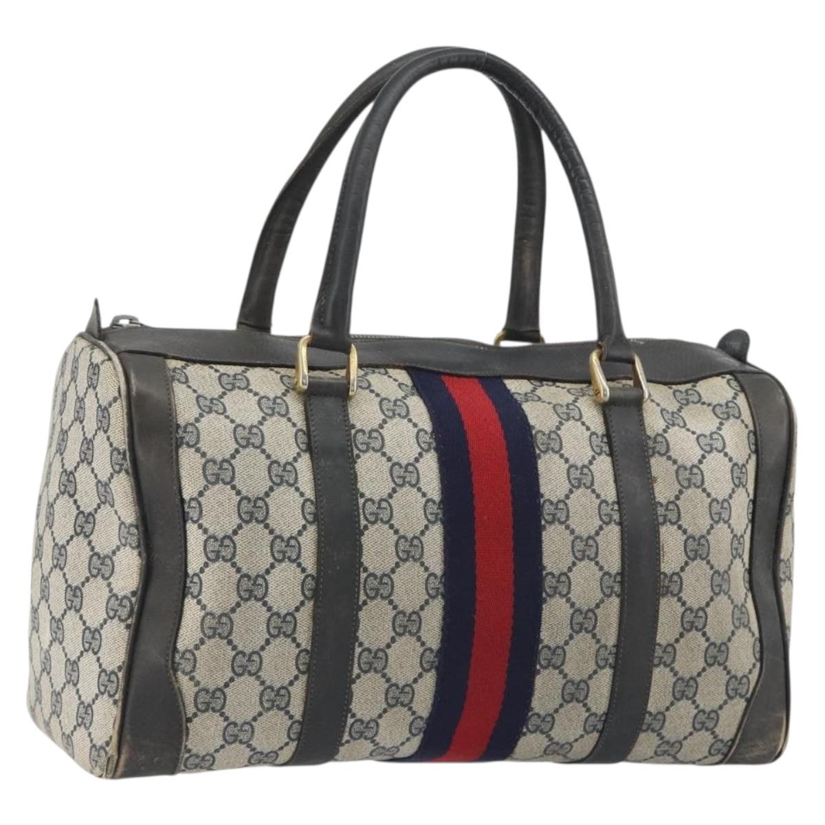GUCCI GG Supreme Hand Bag PVC Leather Navy Gold Tone Auth 194149