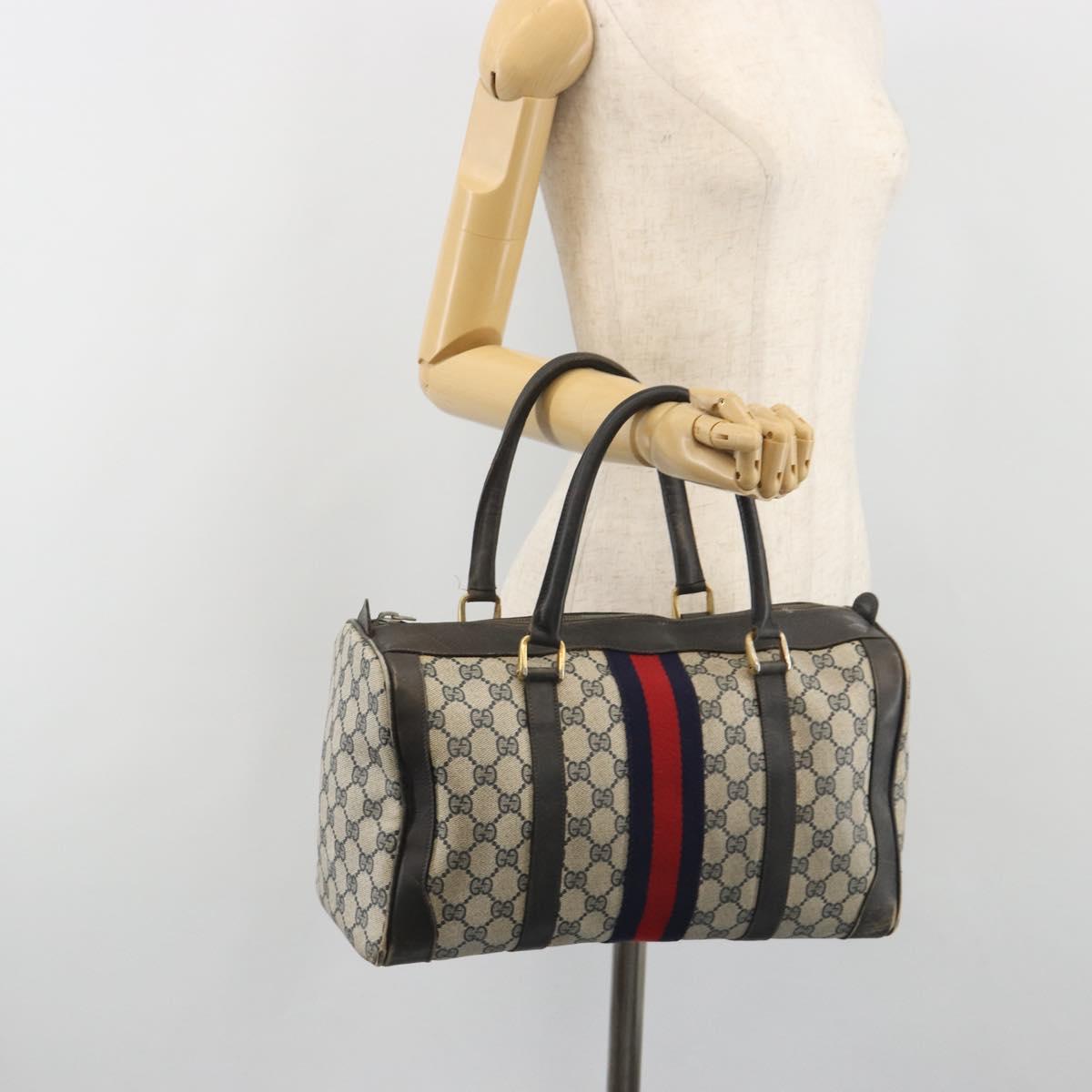 GUCCI GG Supreme Hand Bag PVC Leather Navy Gold Tone Auth 194149