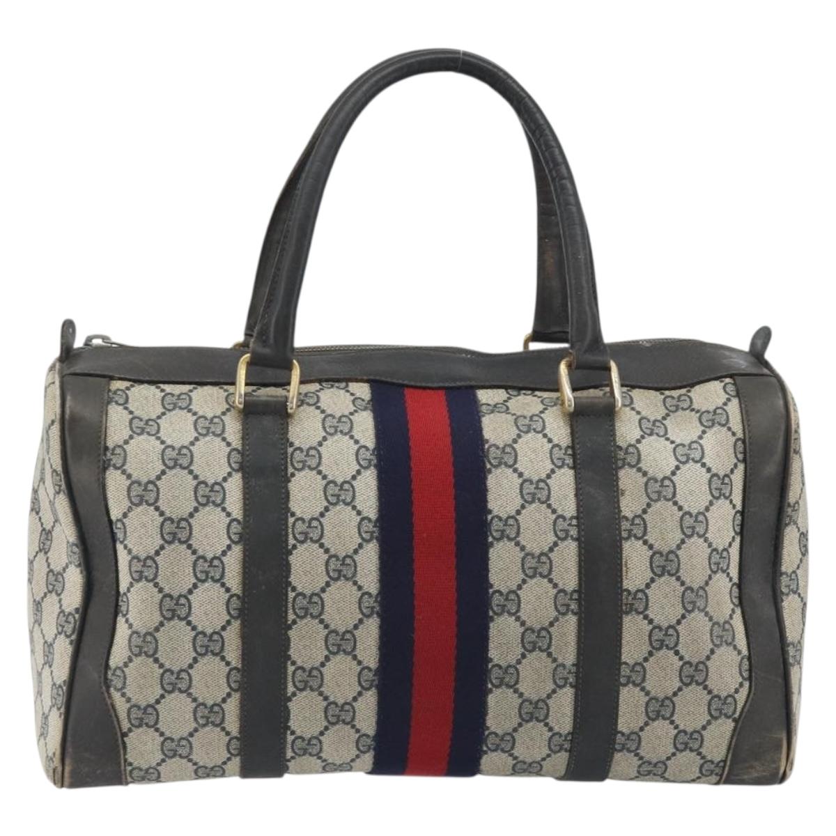 GUCCI GG Supreme Hand Bag PVC Leather Navy Gold Tone Auth 194149
