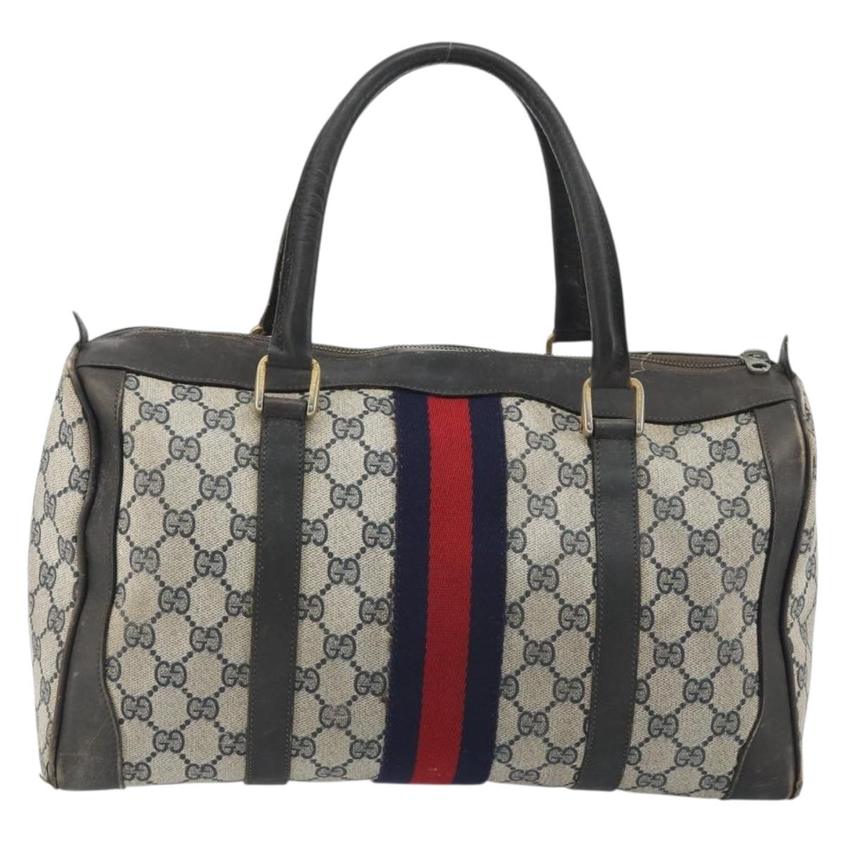 GUCCI GG Supreme Hand Bag PVC Leather Navy Gold Tone Auth 194149