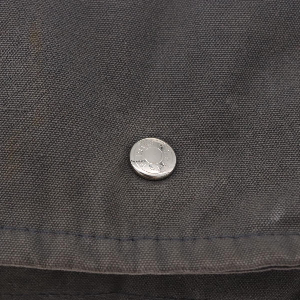 HERMES Fourre Tout Bassas MM Shoulder Bag Canvas Gray Silver Auth 194155
