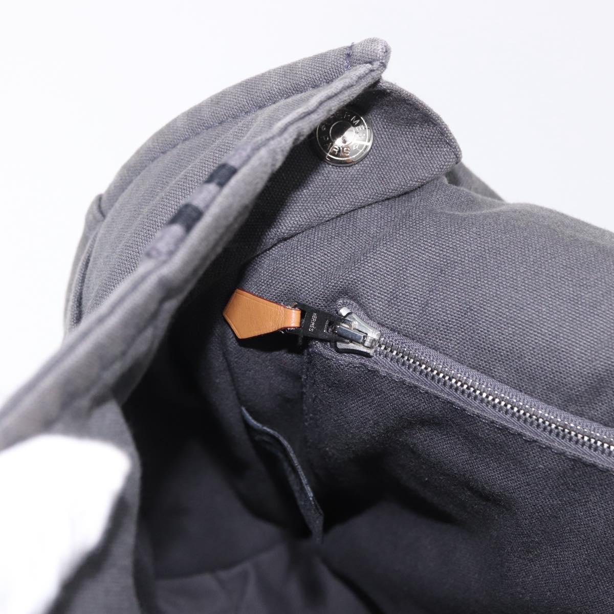 HERMES Fourre Tout Bassas MM Shoulder Bag Canvas Gray Silver Auth 194155