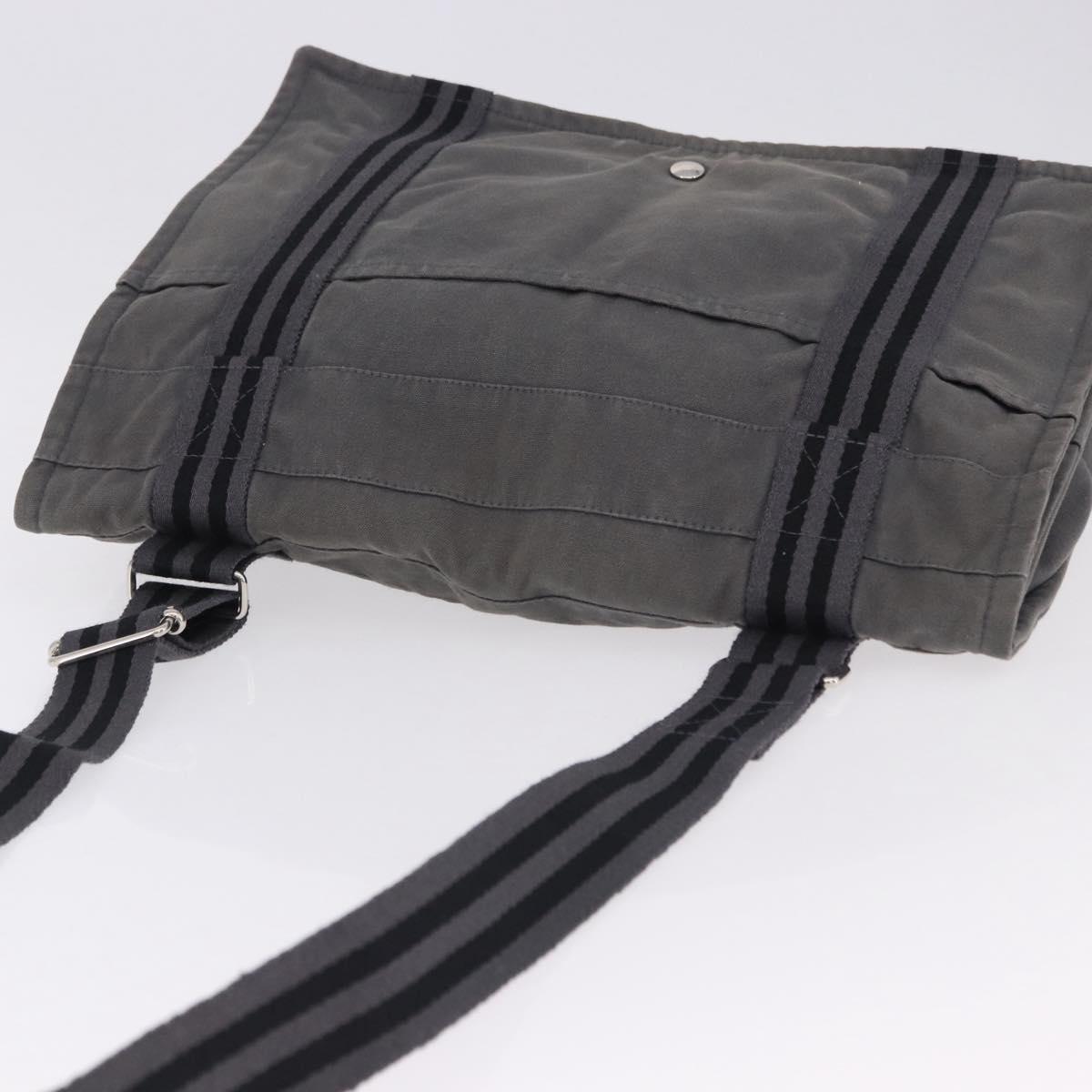 HERMES Fourre Tout Bassas MM Shoulder Bag Canvas Gray Silver Auth 194155