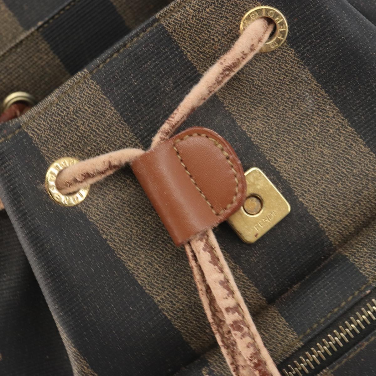 FENDI Pecan Backpack PVC Leather Brown Gold Tone Auth 194161