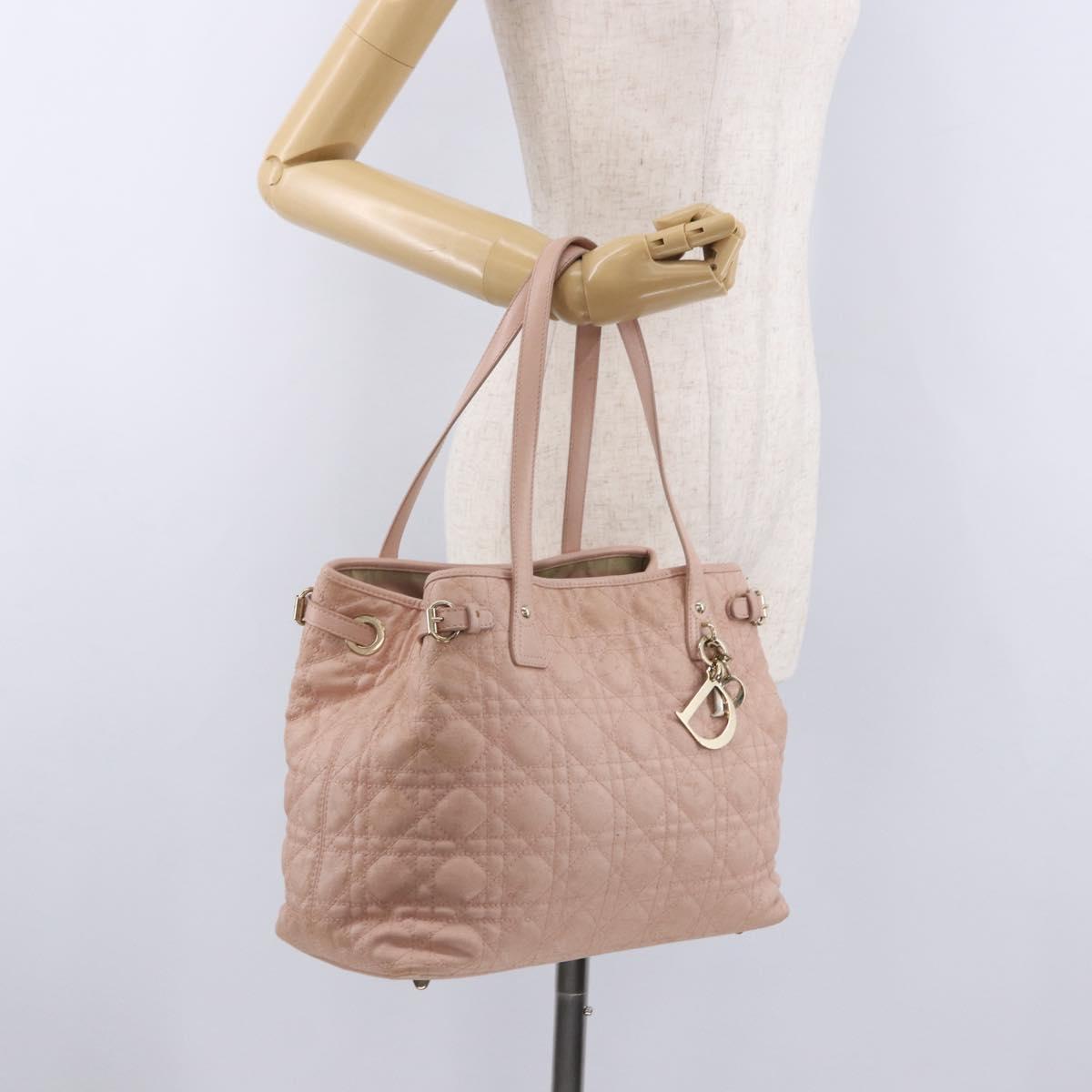 Christian Dior Canage Hand Bag Canvas Pink Gold Tone Auth 194165
