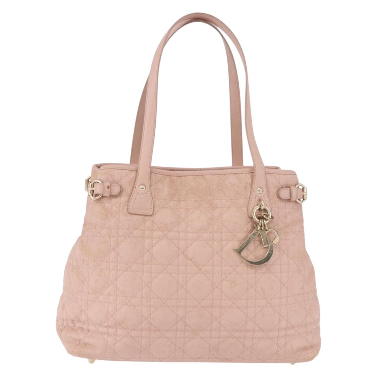 Christian Dior Canage Hand Bag Canvas Pink Gold Tone Auth 194165