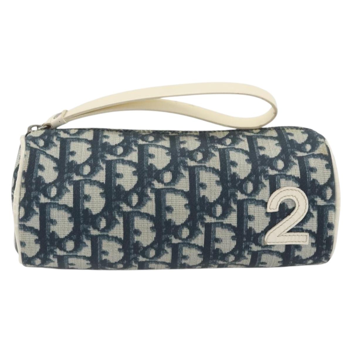 Christian Dior Trotter Pouch PVC Leather Blue White Auth 194167