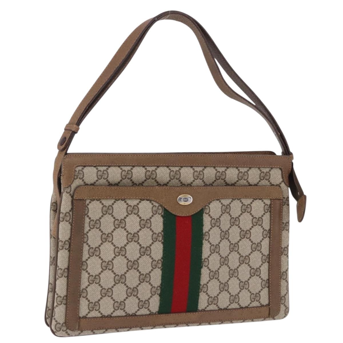 GUCCI GG Supreme Web Sherry Line Shoulder Bag PVC Beige 14 02 013 Auth 194174
