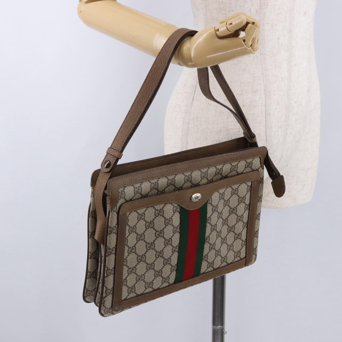 GUCCI GG Supreme Web Sherry Line Shoulder Bag PVC Beige 14 02 013 Auth 194174