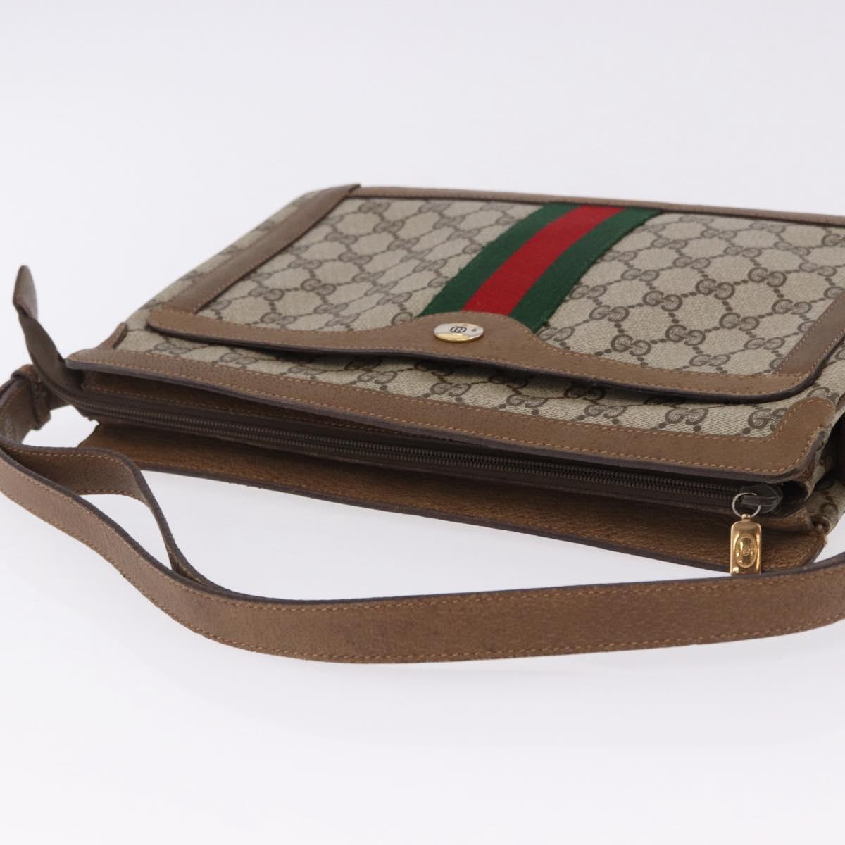 GUCCI GG Supreme Web Sherry Line Shoulder Bag PVC Beige 14 02 013 Auth 194174