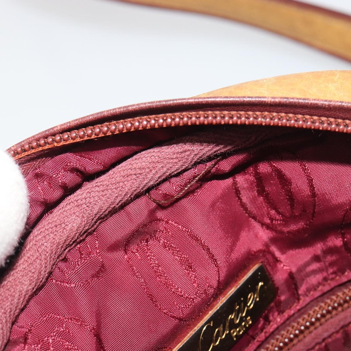CARTIER Must Line Shoulder Bag Leather Beige Gold Auth 194176