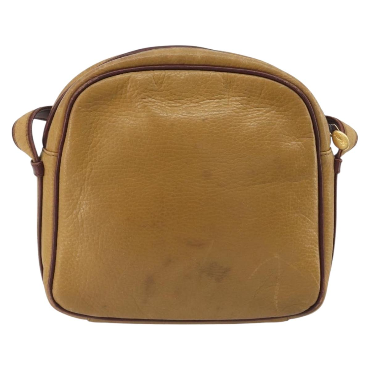 CARTIER Must Line Shoulder Bag Leather Beige Gold Auth 194176