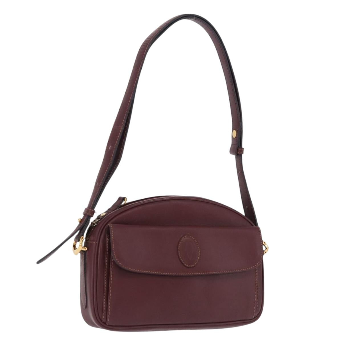 CARTIER Must Line Shoulder Bag Leather Bordeaux Gold Tone Auth 194177A