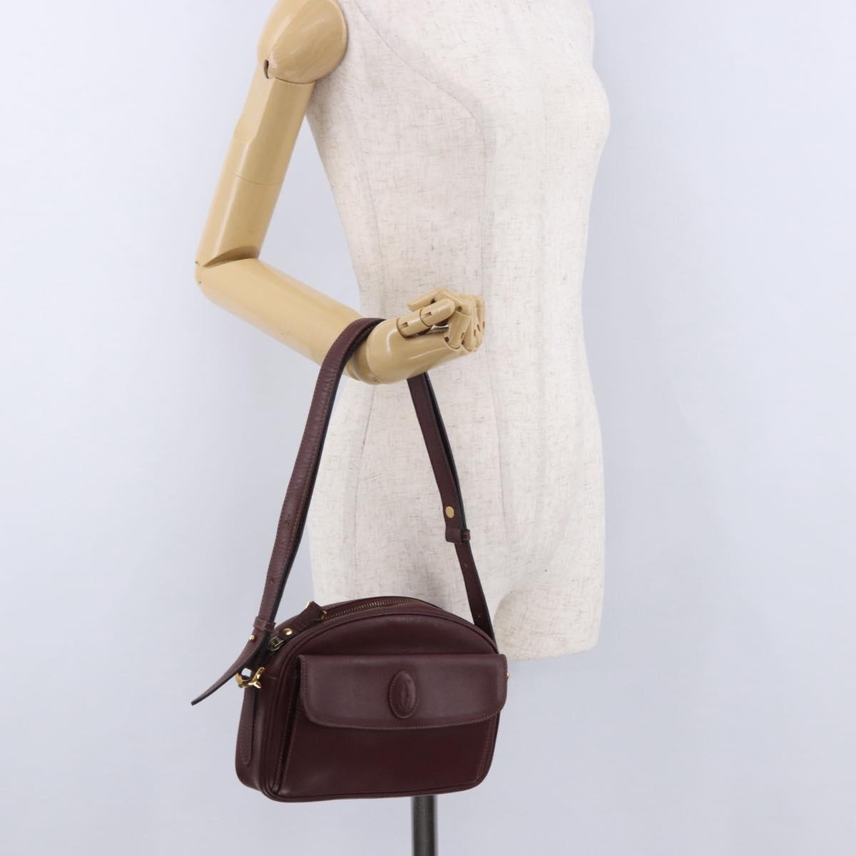 CARTIER Must Line Shoulder Bag Leather Bordeaux Gold Tone Auth 194177A