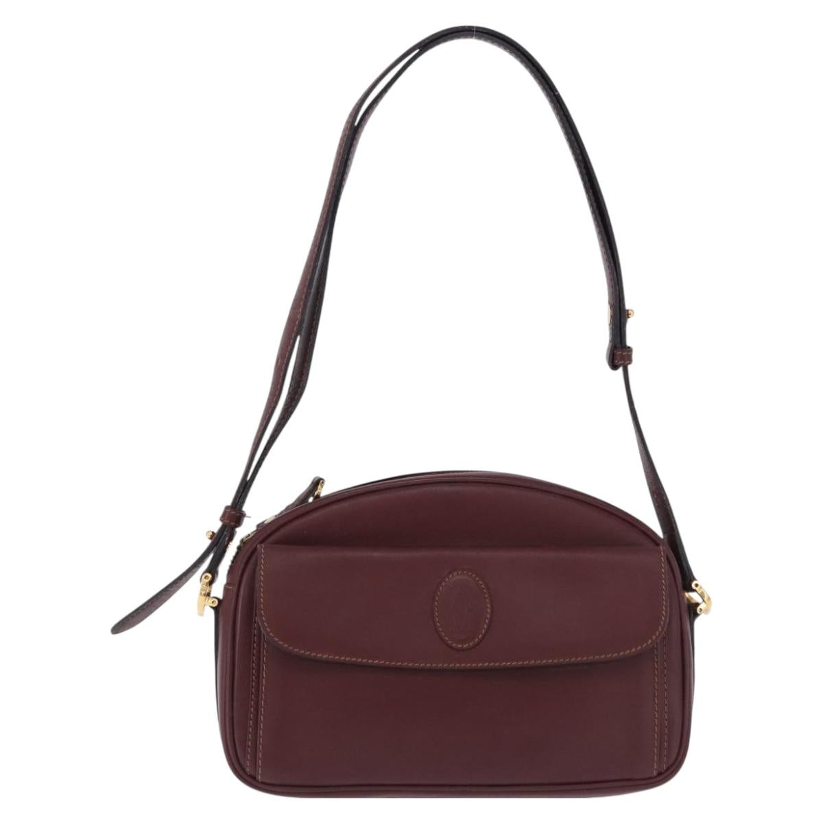 CARTIER Must Line Shoulder Bag Leather Bordeaux Gold Tone Auth 194177A