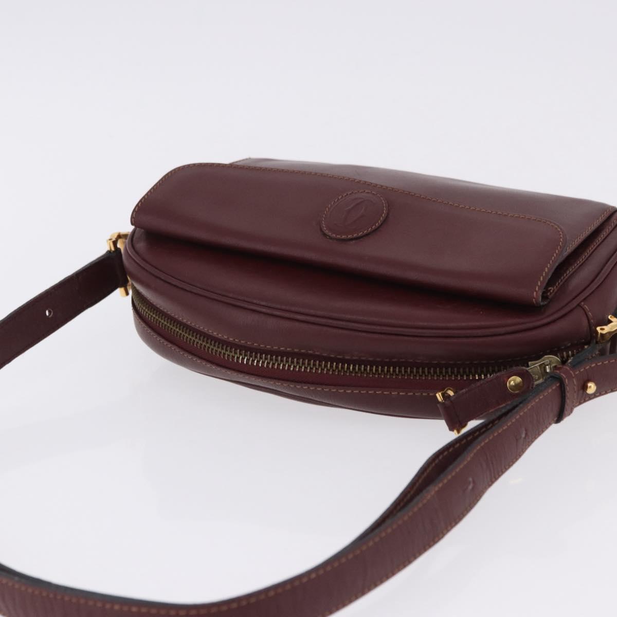 CARTIER Must Line Shoulder Bag Leather Bordeaux Gold Tone Auth 194177A