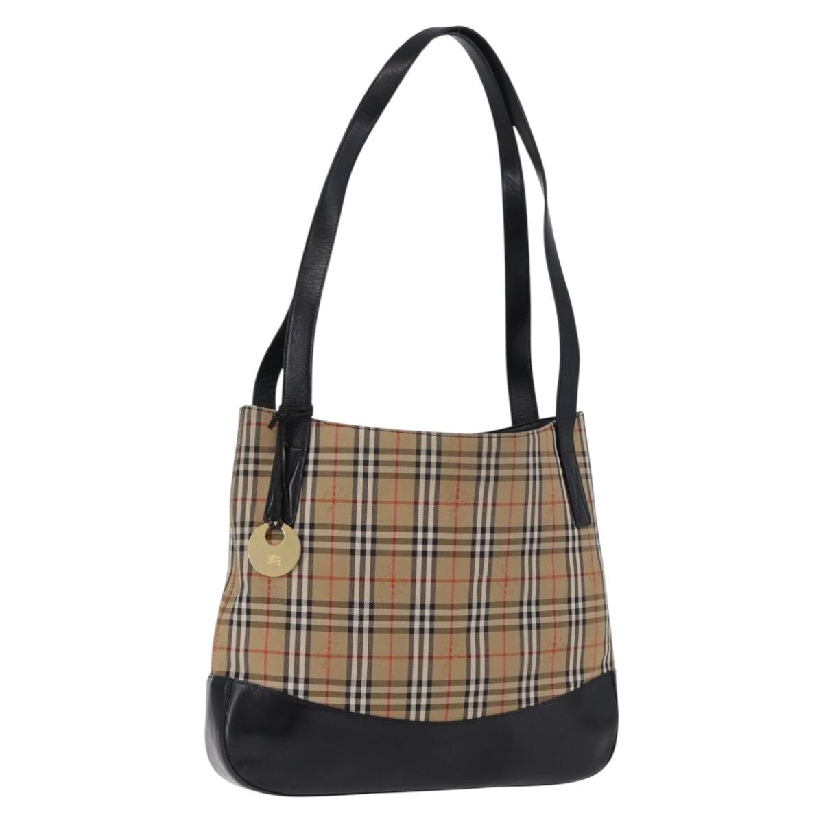 Burberrys Nova Check Shoulder Bag Canvas Beige Black Auth 194178A