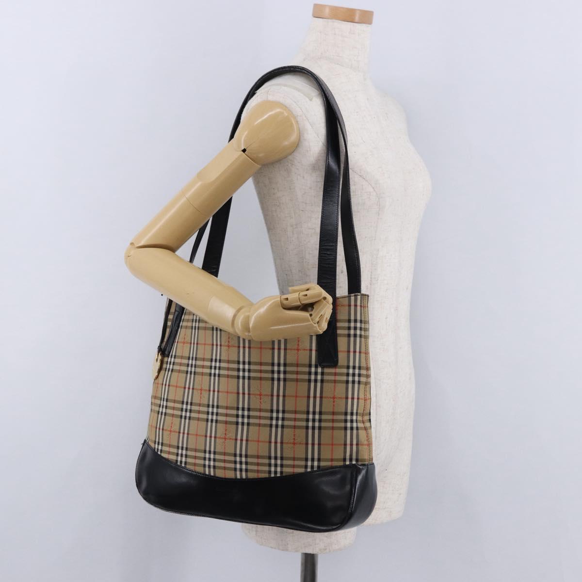 Burberrys Nova Check Shoulder Bag Canvas Beige Black Auth 194178A