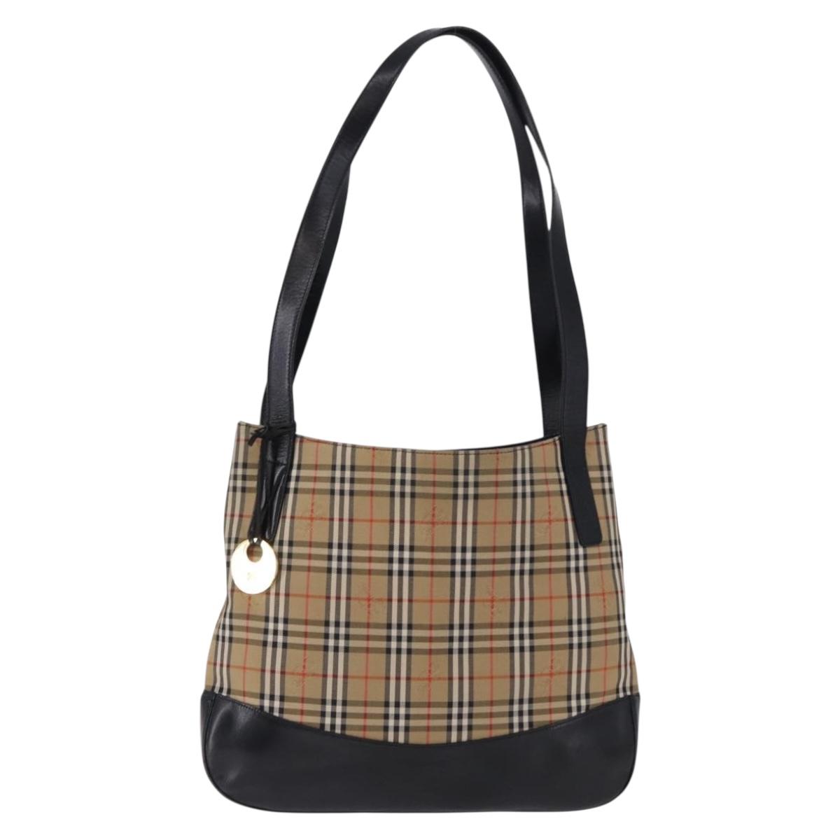 Burberrys Nova Check Shoulder Bag Canvas Beige Black Auth 194178A