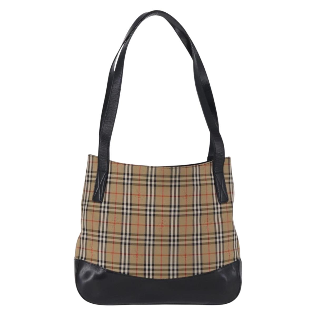 Burberrys Nova Check Shoulder Bag Canvas Beige Black Auth 194178A