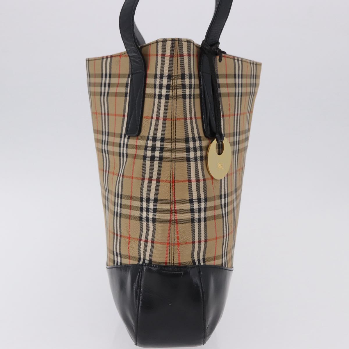 Burberrys Nova Check Shoulder Bag Canvas Beige Black Auth 194178A