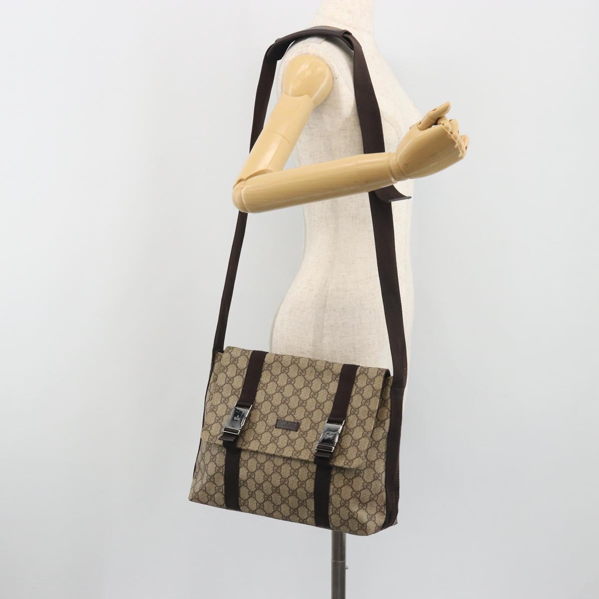 GUCCI GG Supreme Shoulder Bag PVC Leather Beige Silver 122373 Auth 194179A