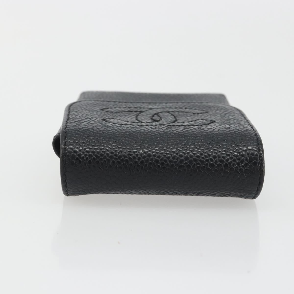 CHANEL COCO Mark Cigarette Case Caviar Skin Black CC Auth 194184M