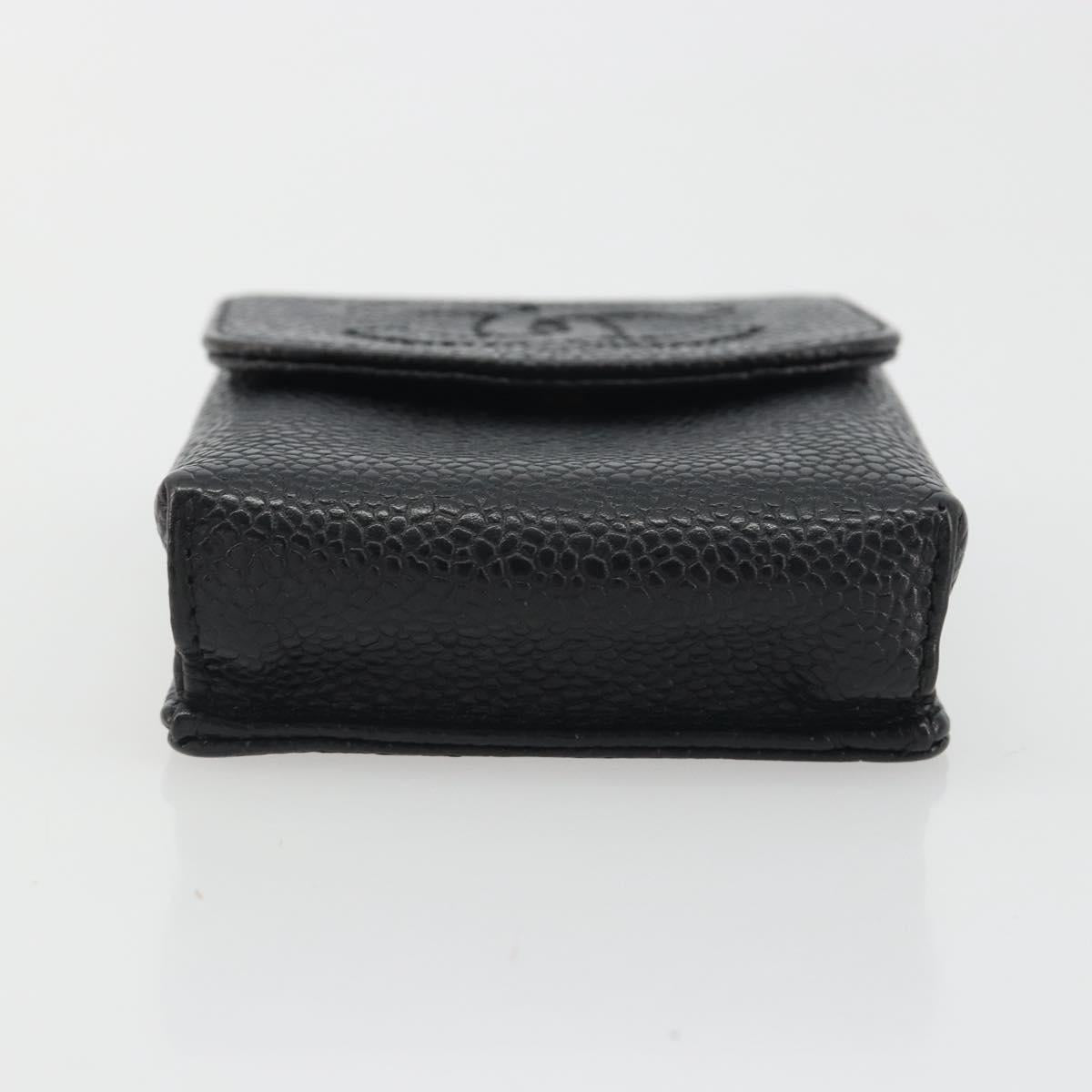CHANEL COCO Mark Cigarette Case Caviar Skin Black CC Auth 194184M