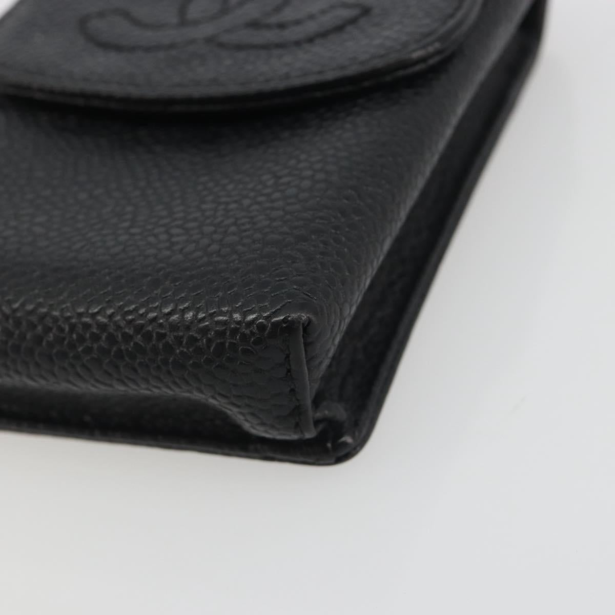 CHANEL COCO Mark Cigarette Case Caviar Skin Black CC Auth 194184M