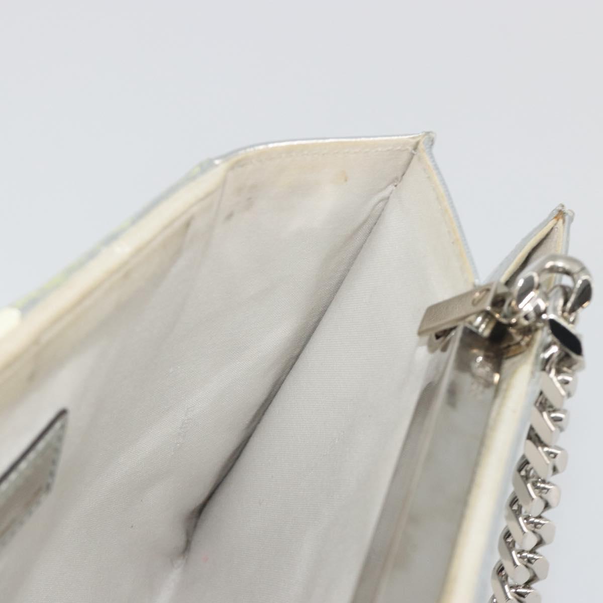FENDI Chain Hand Bag Leather Silver White Auth 194186