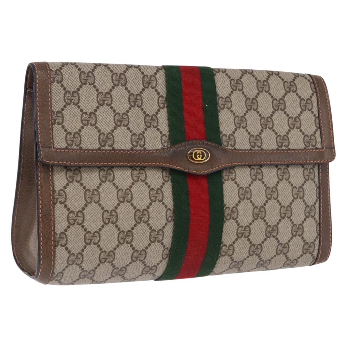 GUCCI GG Supreme Web Sherry Line Clutch Bag PVC Beige 89 01 007 Auth 194188