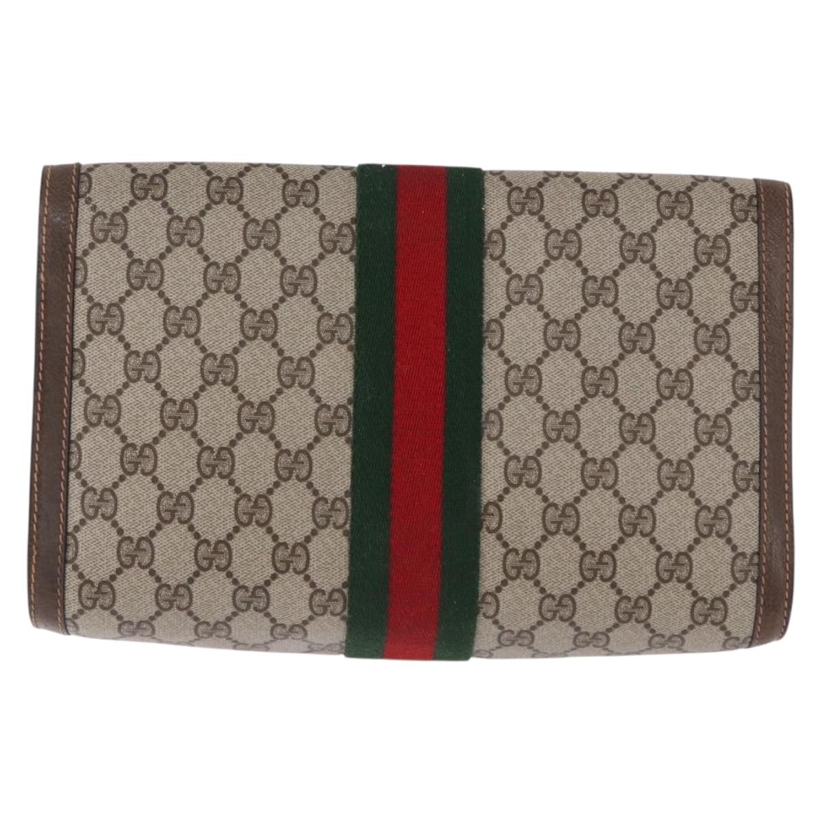 GUCCI GG Supreme Web Sherry Line Clutch Bag PVC Beige 89 01 007 Auth 194188