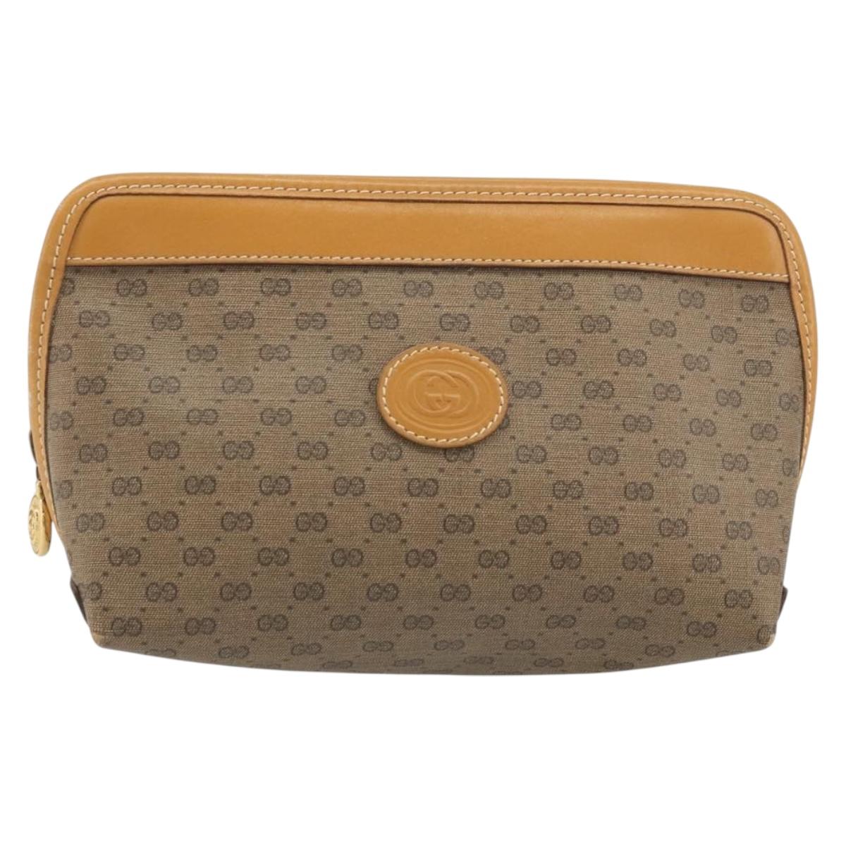 GUCCI Micro GG Pouch PVC Leather Beige Gold Tone 039 89 0902 Auth 194192