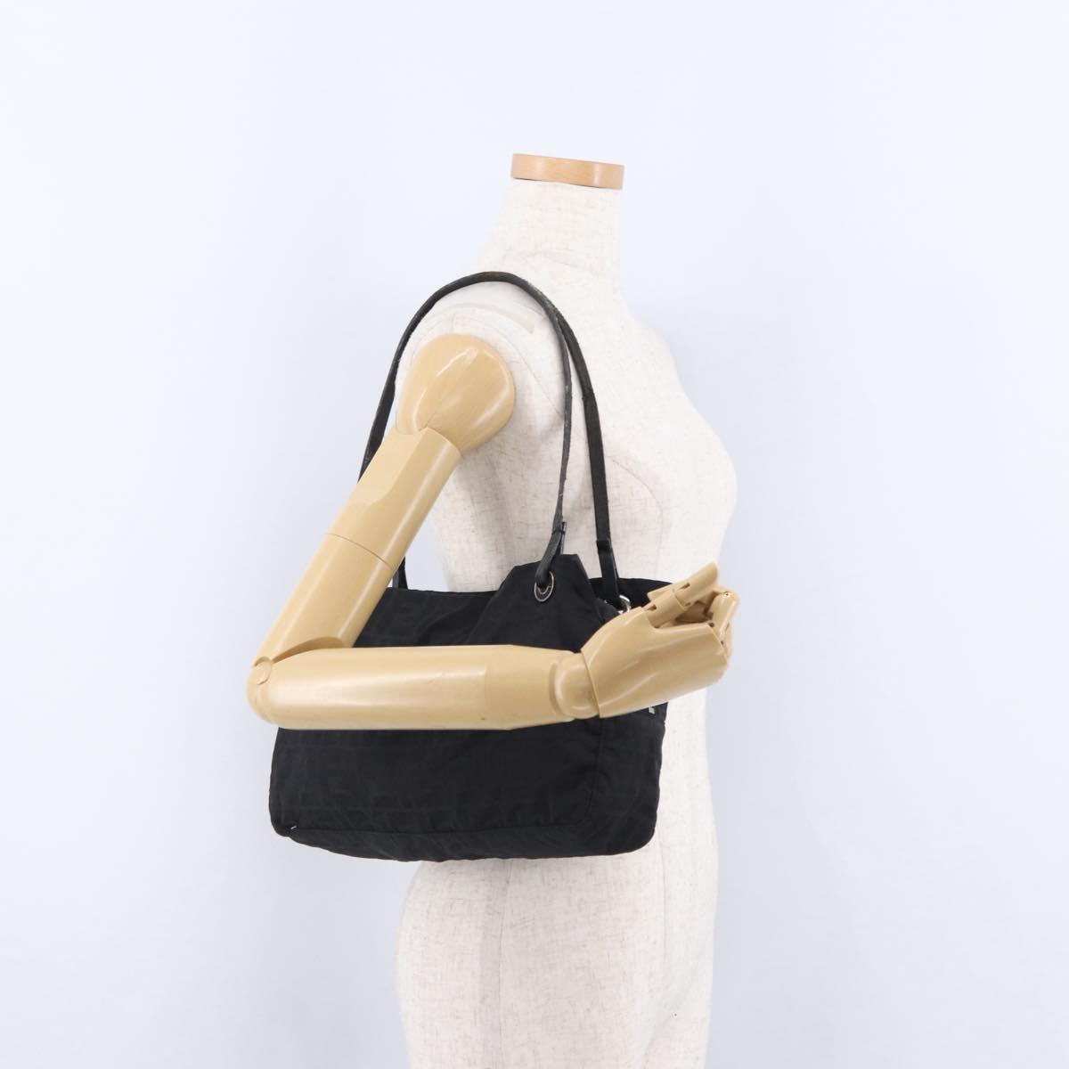 FENDI Zucca Canvas Tote Bag Black Silver Auth 194195