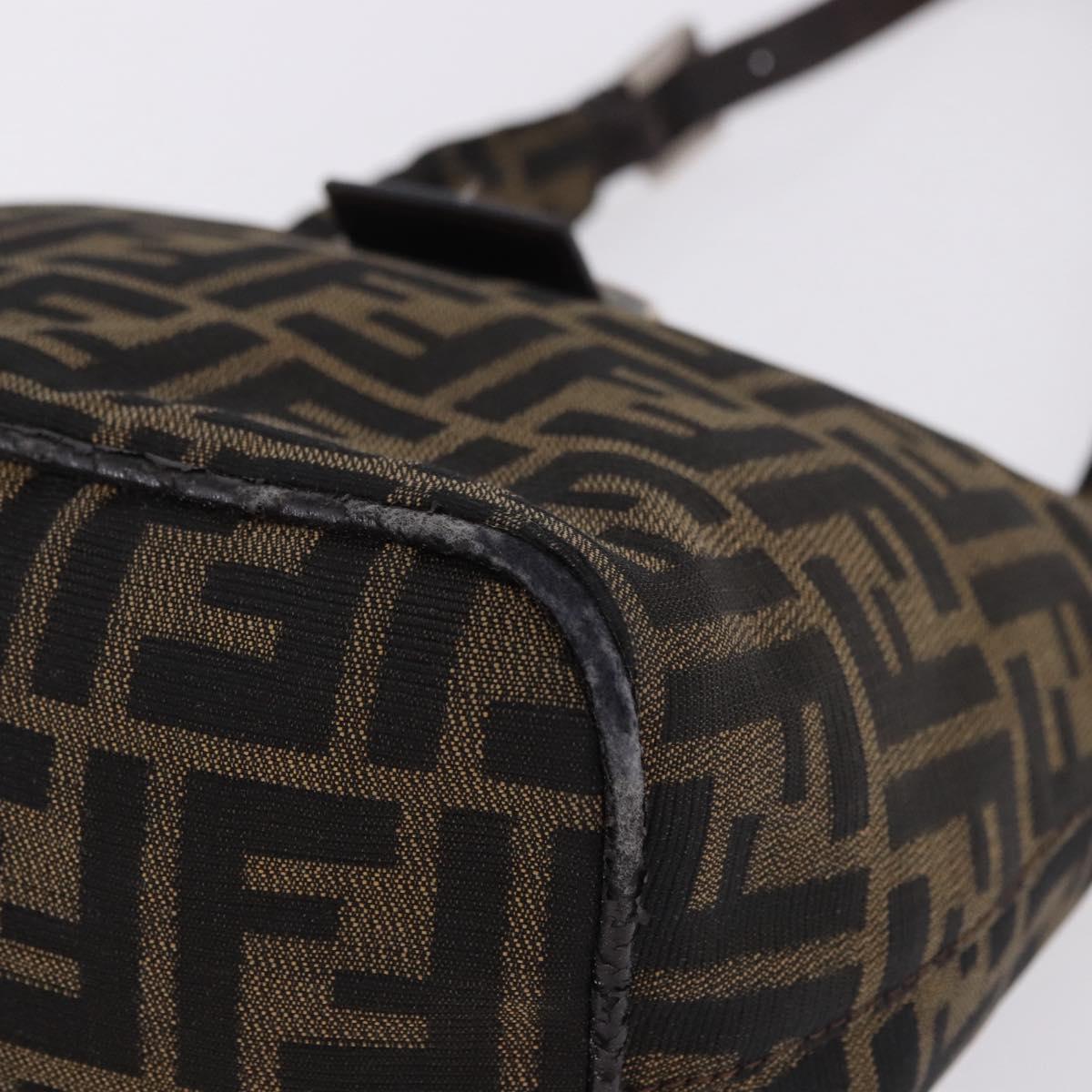 FENDI Zucca Canvas Hand Bag Brown Silver Auth 194196