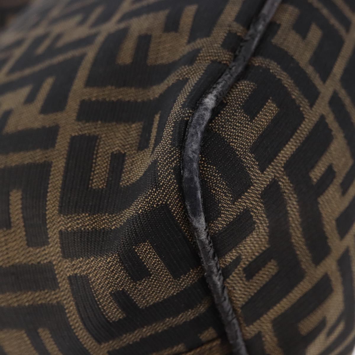 FENDI Zucca Canvas Hand Bag Brown Silver Auth 194196