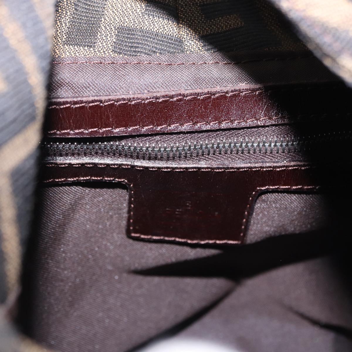 FENDI Zucca Canvas Hand Bag Brown Silver Auth 194196