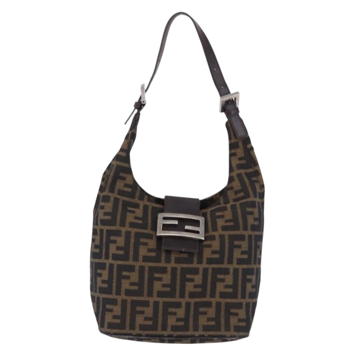 FENDI Zucca Canvas Hand Bag Brown Silver Auth 194196