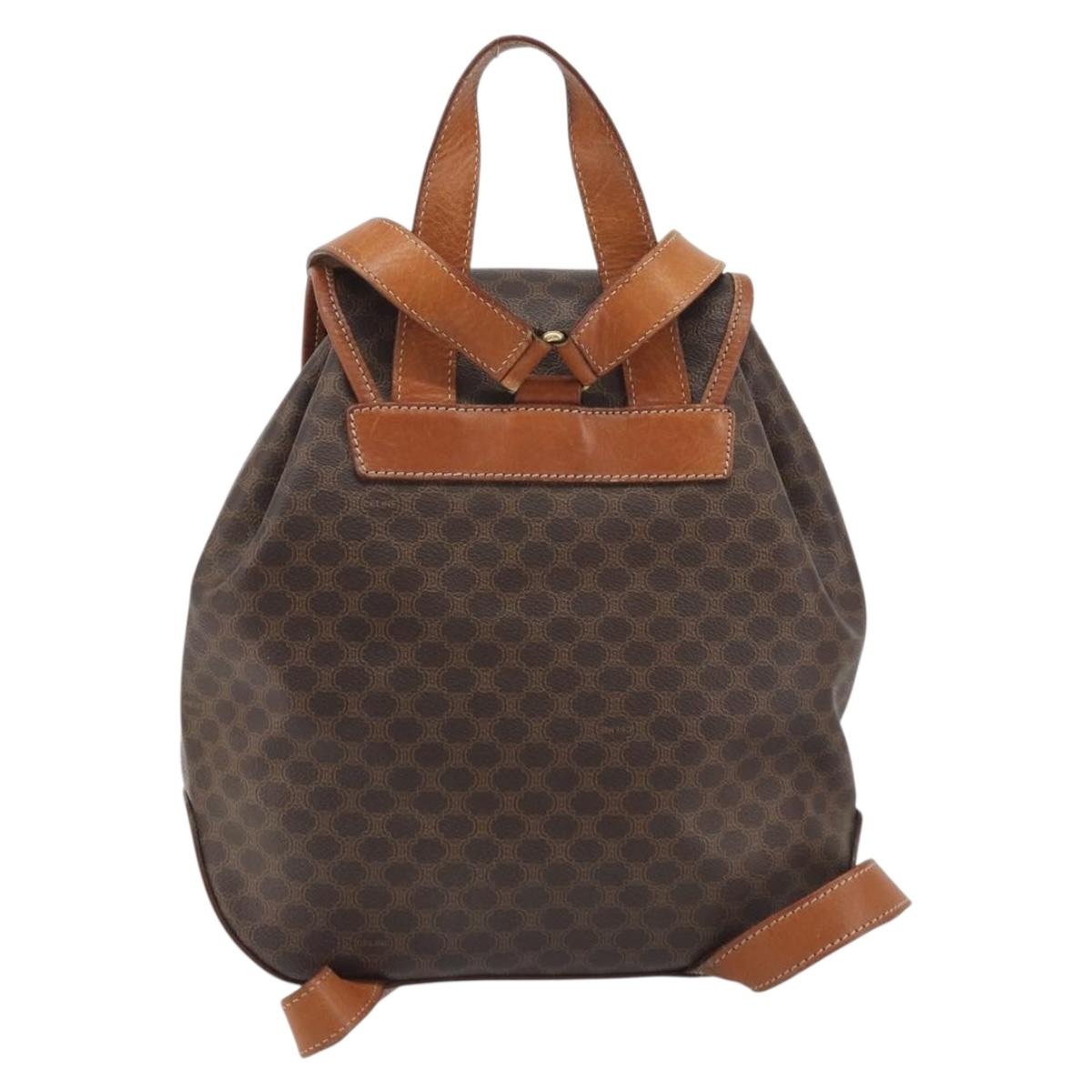 CELINE Macadam Backpack PVC Leather Brown Gold Tone Auth 194199