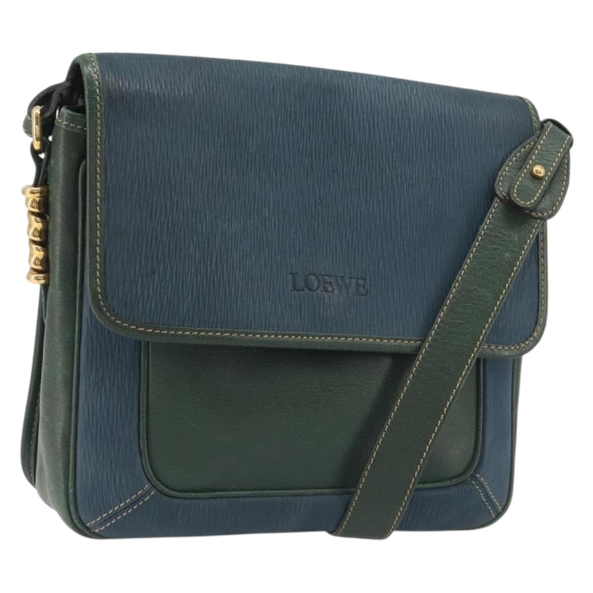 LOEWE Velazquez Shoulder Bag Leather Blue Gold Tone Auth 194205