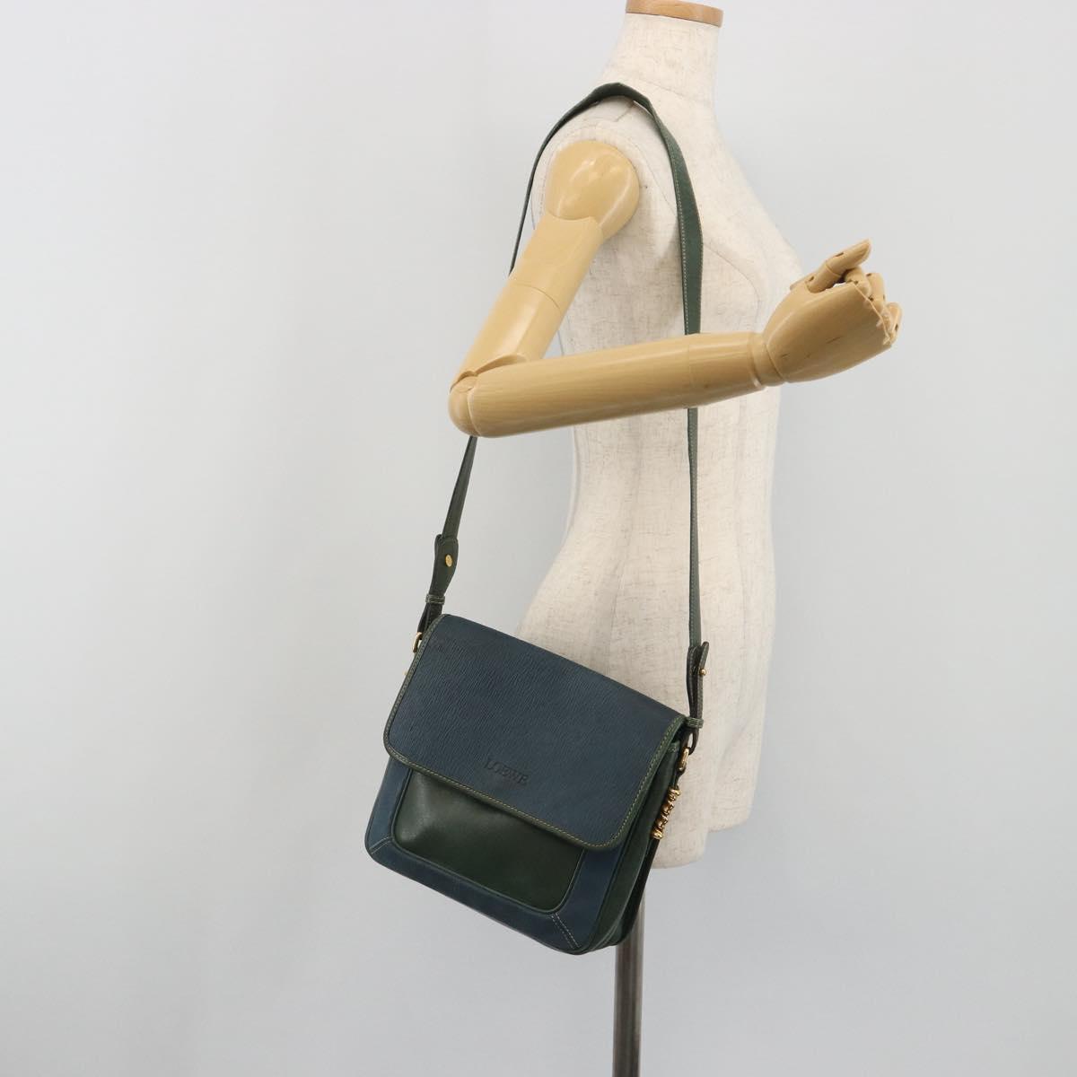 LOEWE Velazquez Shoulder Bag Leather Blue Gold Tone Auth 194205