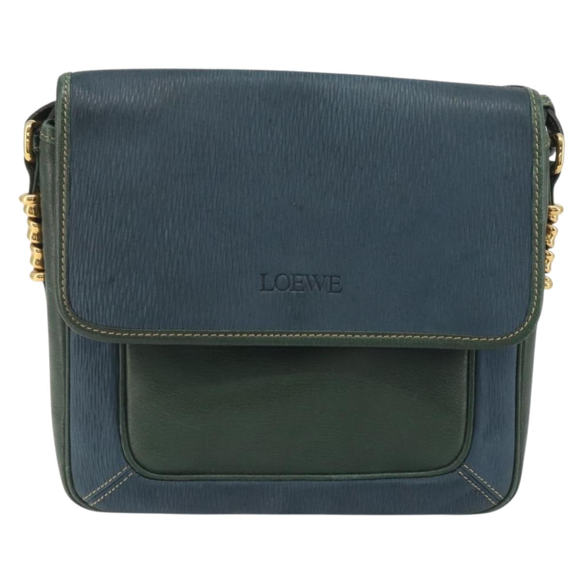 LOEWE Velazquez Shoulder Bag Leather Blue Gold Tone Auth 194205
