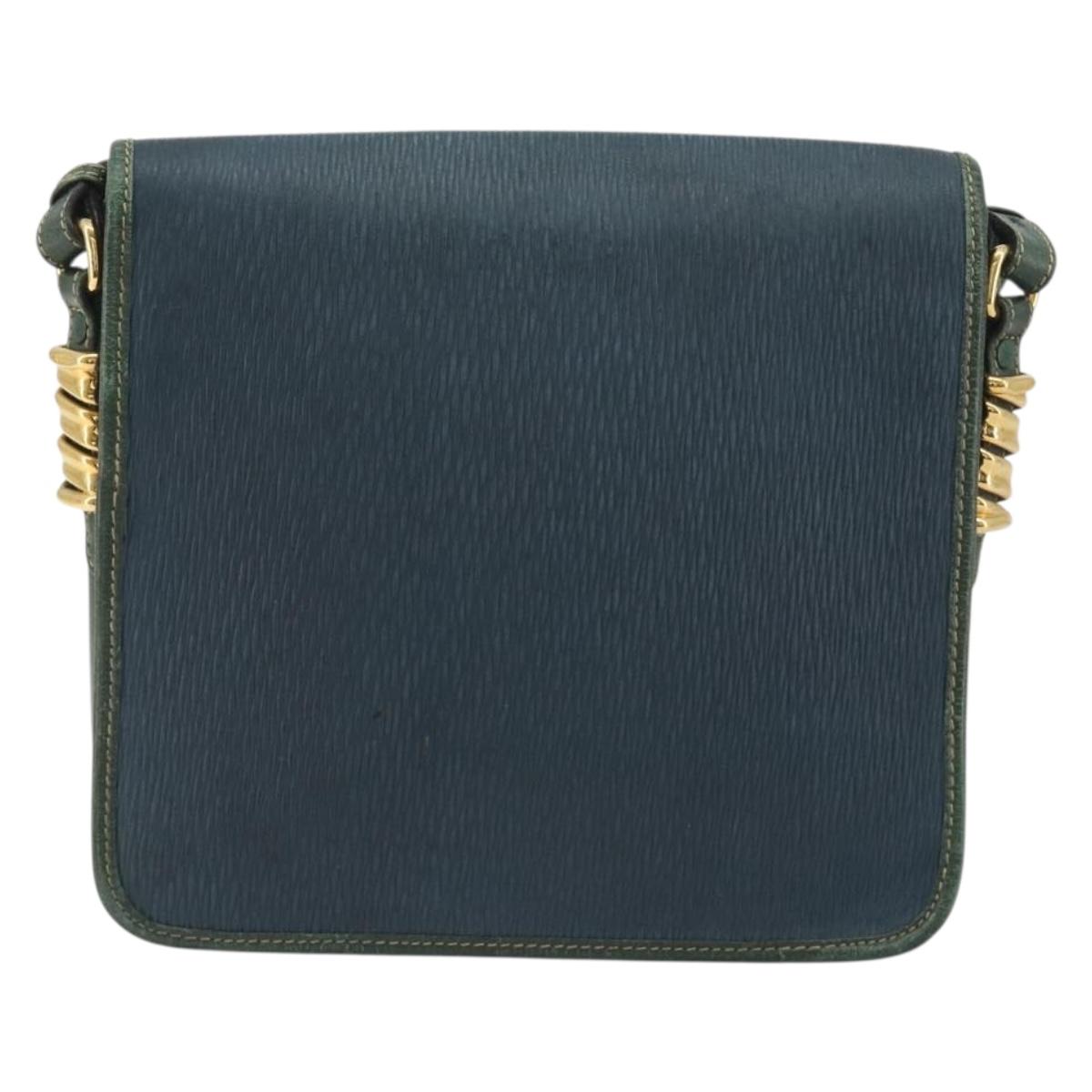 LOEWE Velazquez Shoulder Bag Leather Blue Gold Tone Auth 194205