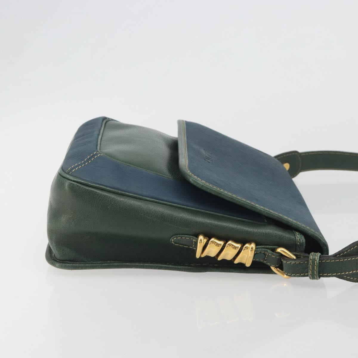 LOEWE Velazquez Shoulder Bag Leather Blue Gold Tone Auth 194205